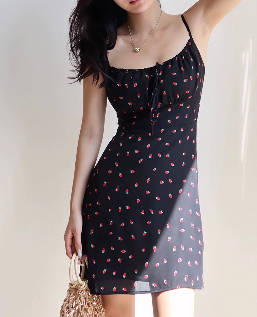 Boysenberry Printed Mini Dress in Black