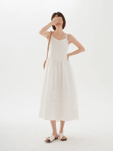 Pleated Cami Summer Dress in White