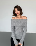 Load image into Gallery viewer, Off Shoulder Foldover Long Knit Top in Grey
