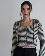 Load image into Gallery viewer, Korean Tweed Button Sleeveless Top// Cardigan Set in Grey/Black
