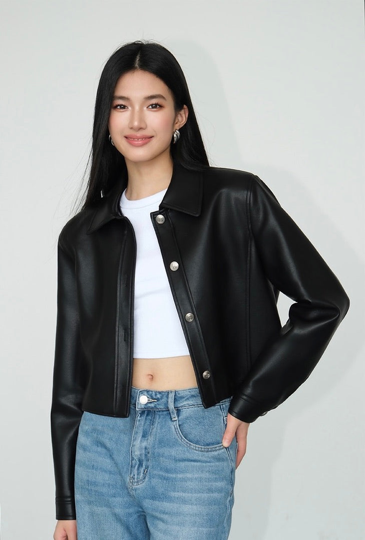 Faux Leather Cropped Jacket [2 Colours]