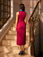 Load image into Gallery viewer, Contrast Midi Slit Cheongsam in Red
