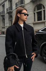 Load image into Gallery viewer, Double Zip Wool Blend Jacket in Black
