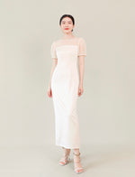 Load image into Gallery viewer, Sheer Panel Maxi Shift Dress in Cream
