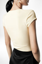 Load image into Gallery viewer, Classic U Neck Cap Sleeve Stretch Tee in Cream
