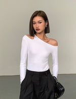 Load image into Gallery viewer, Off Shoulder Cutout Long Sleeve Top in White
