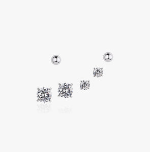 Set of 3 Diamante + Round Stud Earrings