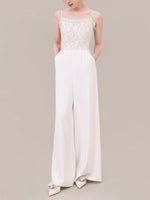 Load image into Gallery viewer, Lace Wide Leg Maxi Jumpsuit in White
