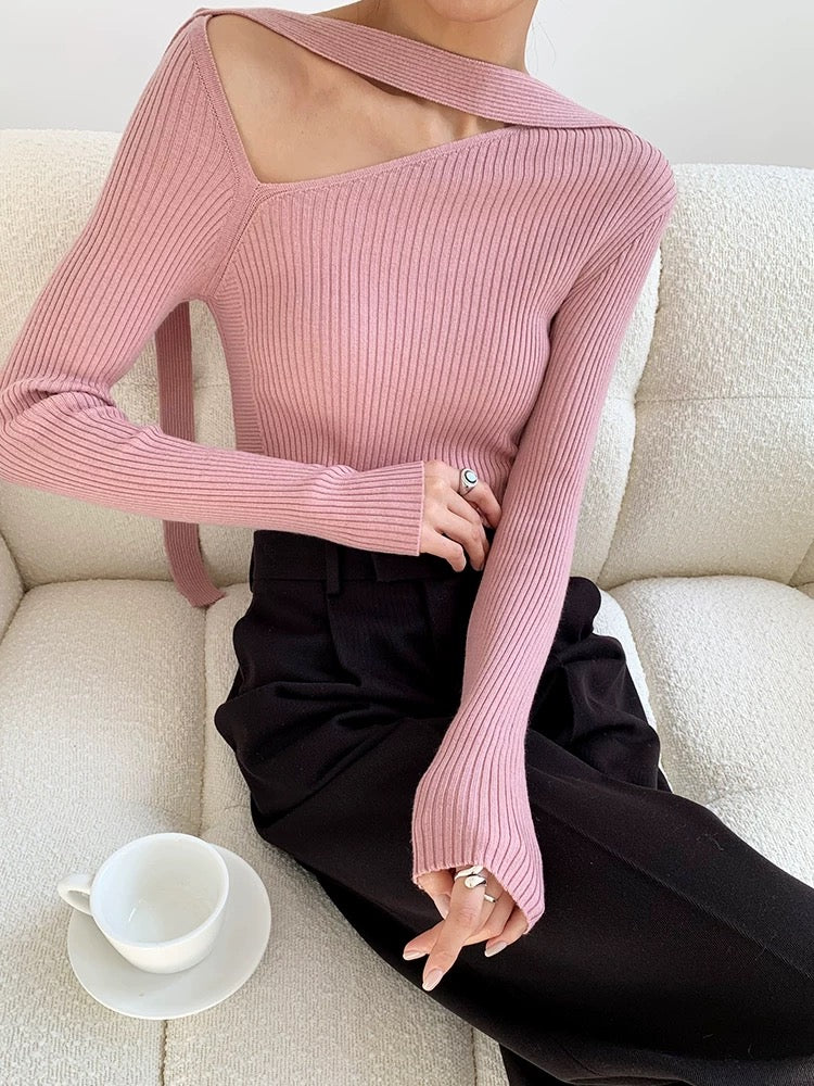 Asymmetric Cut Drape Top in Pink