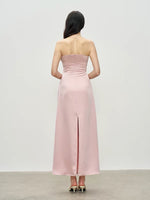 Load image into Gallery viewer, Satin Sheer Panel Fold Gown in Pink
