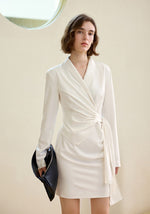 Load image into Gallery viewer, Gathered Wrap Suit Dress in White
