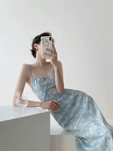 Watercolour Cami Midi Dress in Blue