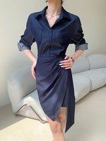 Load image into Gallery viewer, Tie Wrap Shirt Dress in Navy
