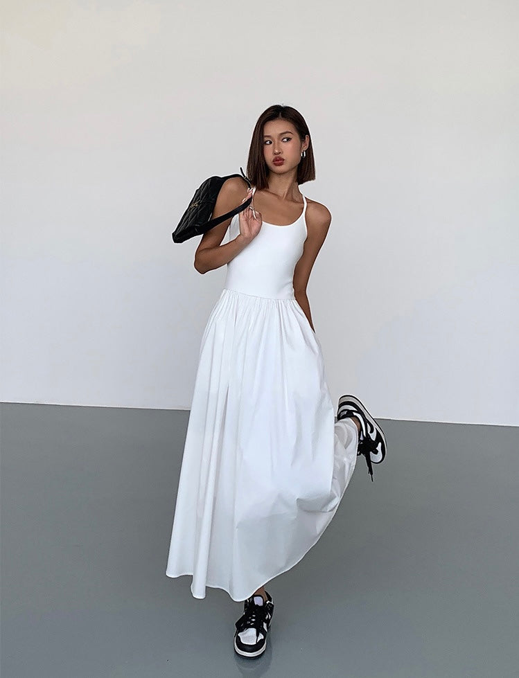 Cross Tie Back Pocket Maxi Dress in White