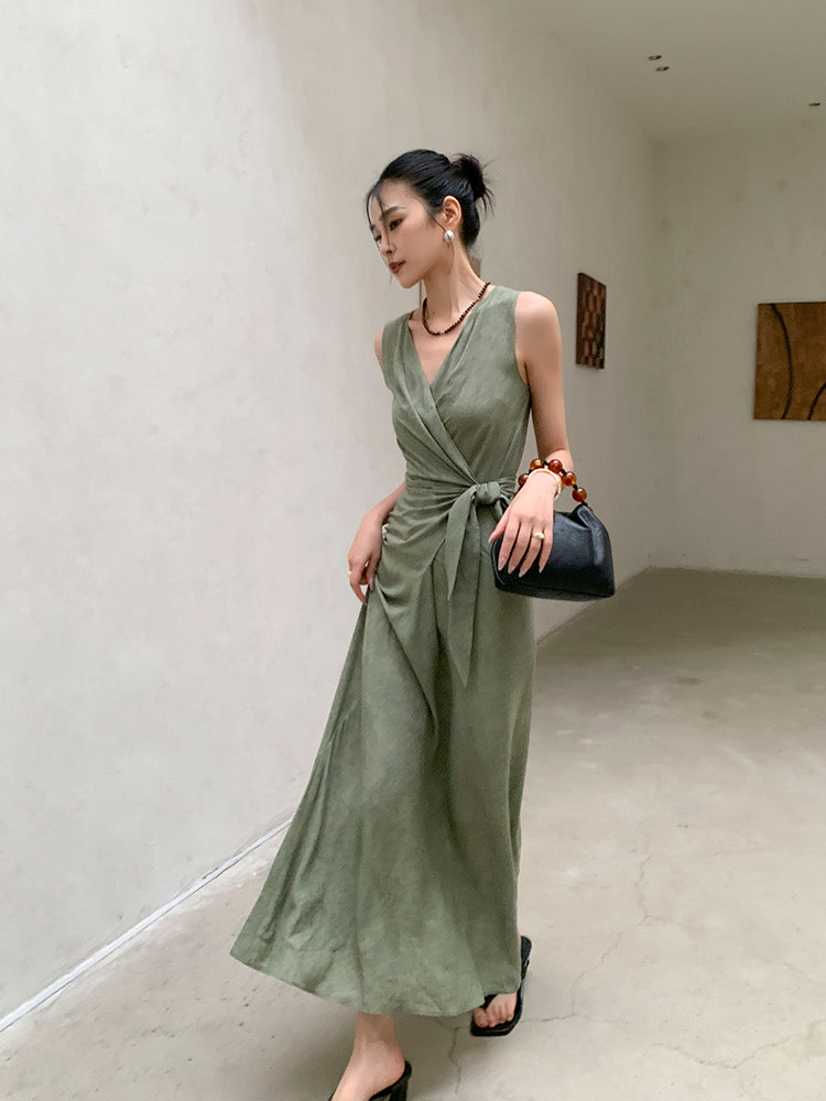 Wrap Tie Maxi Dress in Green