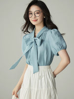 Load image into Gallery viewer, Tencel Blend Bow Blouse [2 Colours]
