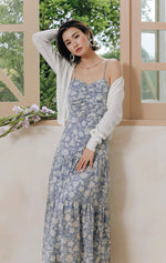 Load image into Gallery viewer, Tie Back Floral Panel Maxi Dress in Blue
