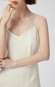 Textured Cami Slit Slip Dress in Cream
