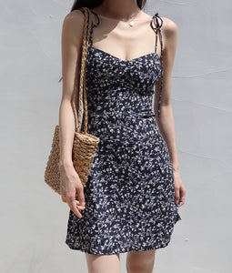 Admiral Floral Cami Tie Mini Dress in Navy