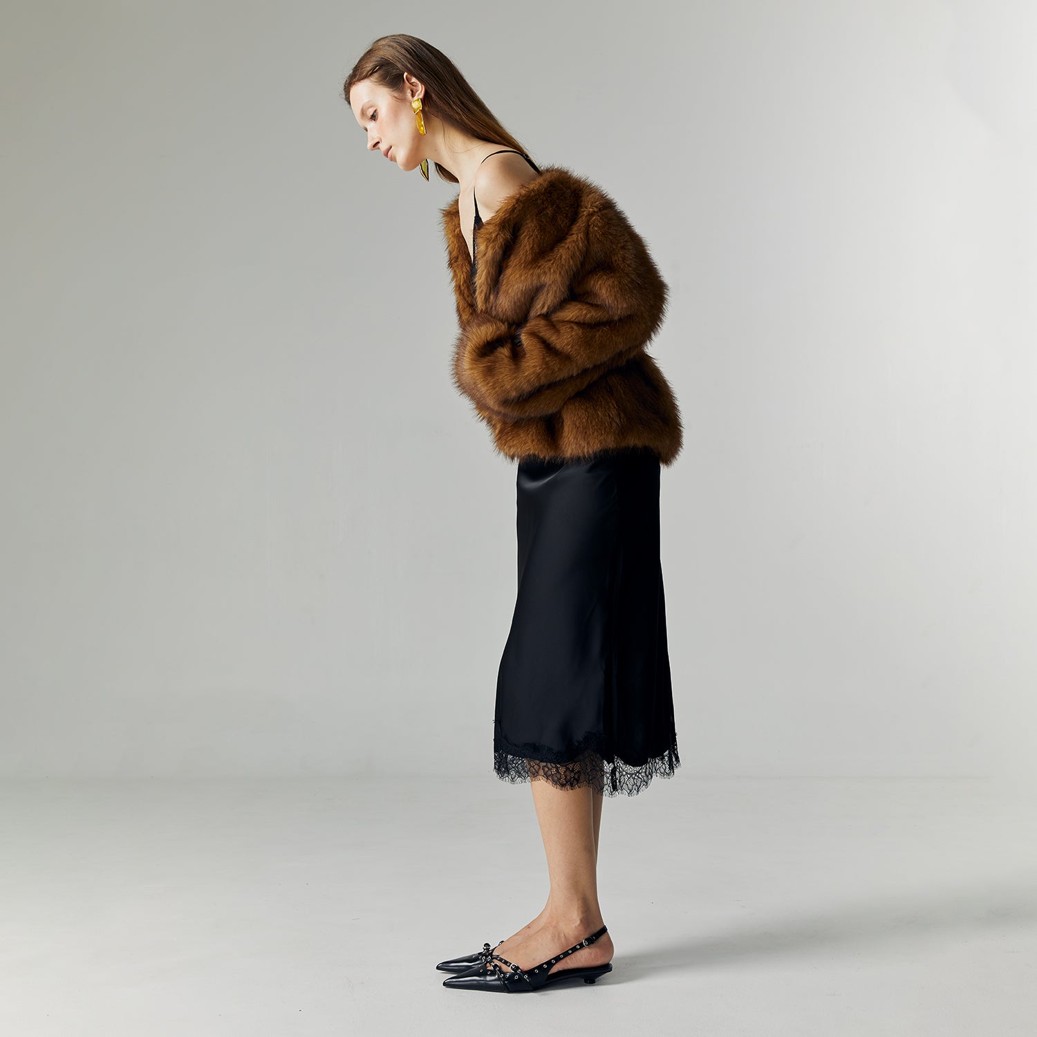 Altea Satin Lace Skirt in Black