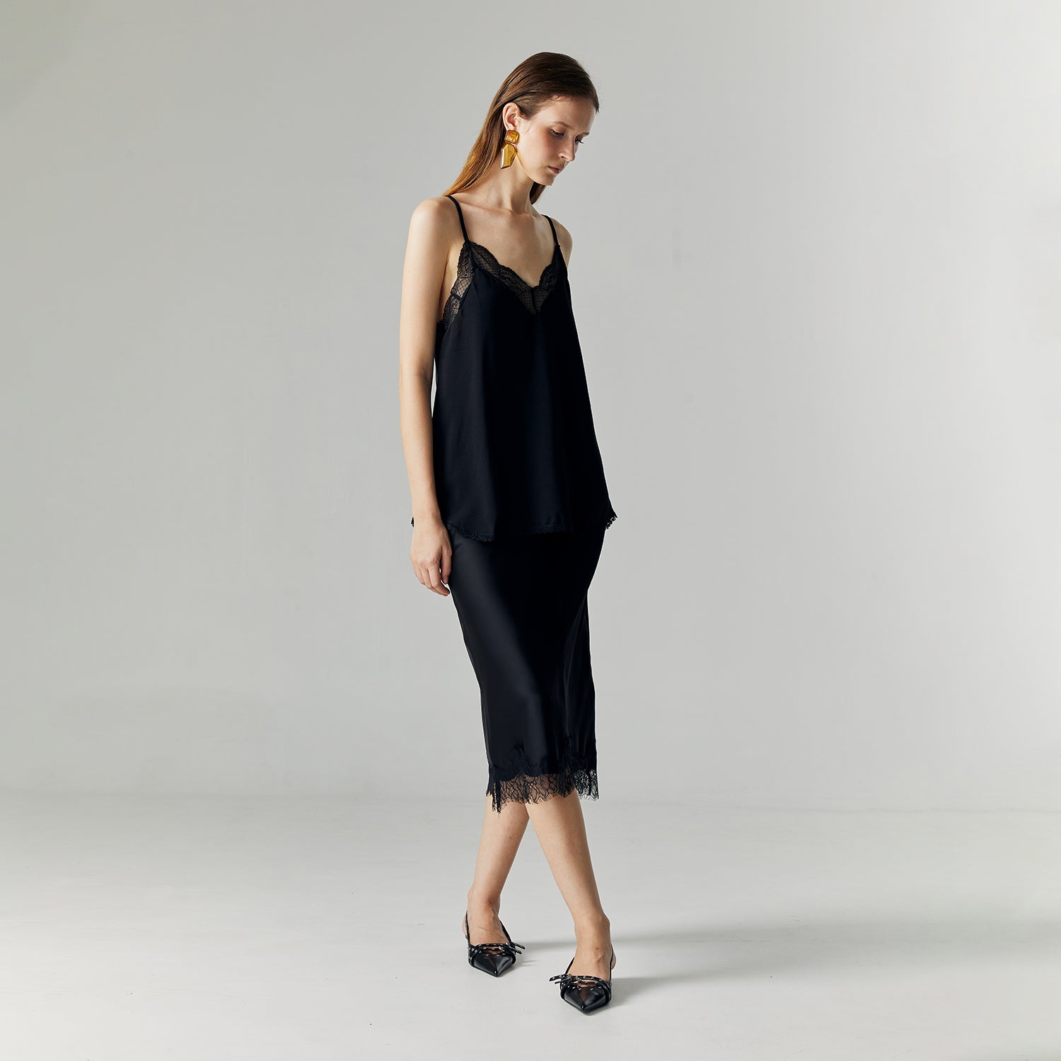 Altea Satin Lace Skirt in Black