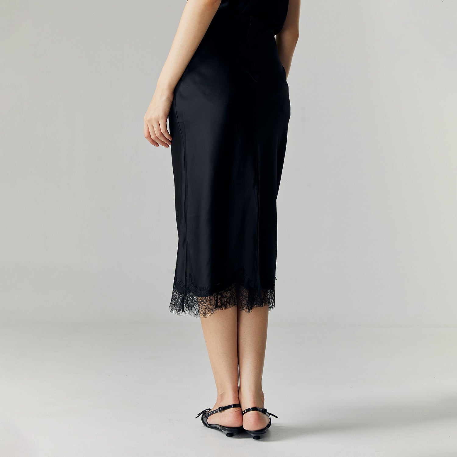 Altea Satin Lace Skirt in Black