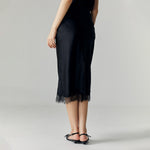 Load image into Gallery viewer, Altea Satin Lace Skirt in Black
