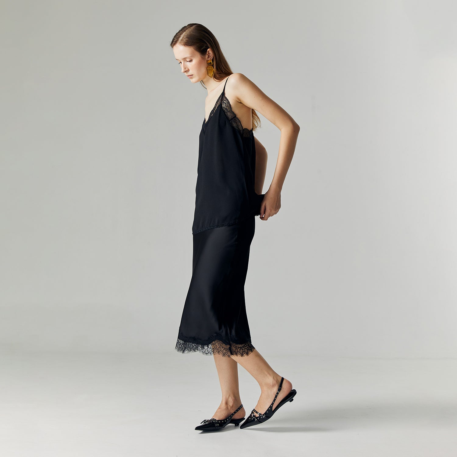 Altea Satin Lace Skirt in Black