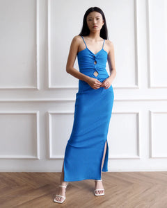 Aria Cutout Twist Dress in Blue