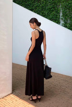 Load image into Gallery viewer, Deep Cut Tank Maxi Dress in Black
