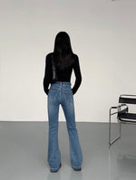 Load image into Gallery viewer, High Rise Flare Leg Stretch Jeans in Blue
