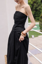 Load image into Gallery viewer, Linen Blend Gathered Bustier Top // Trousers // Maxi Skirt in Black
