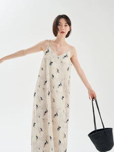 Printed Cami Slip Dress in Cream