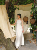 Load image into Gallery viewer, Drop Back Beaded Halter Gown in White
