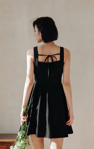 Tie Back Mid Flare Dress in Black