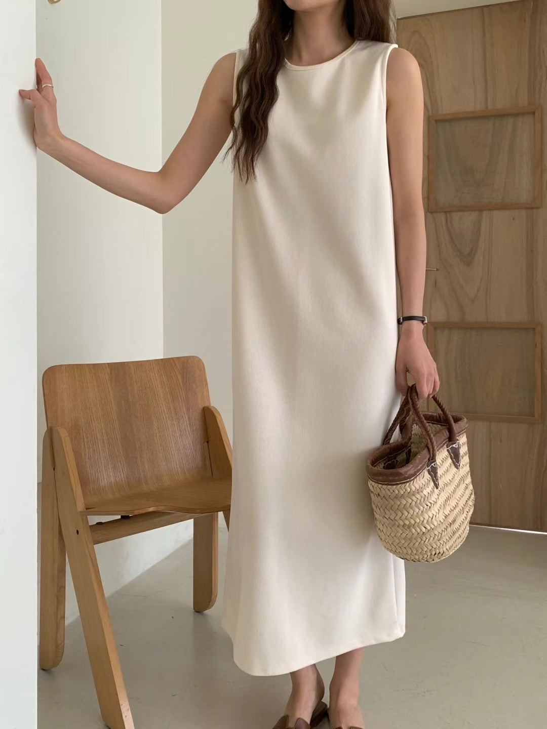 Korean Sleeveless Maxi Dress in Cream