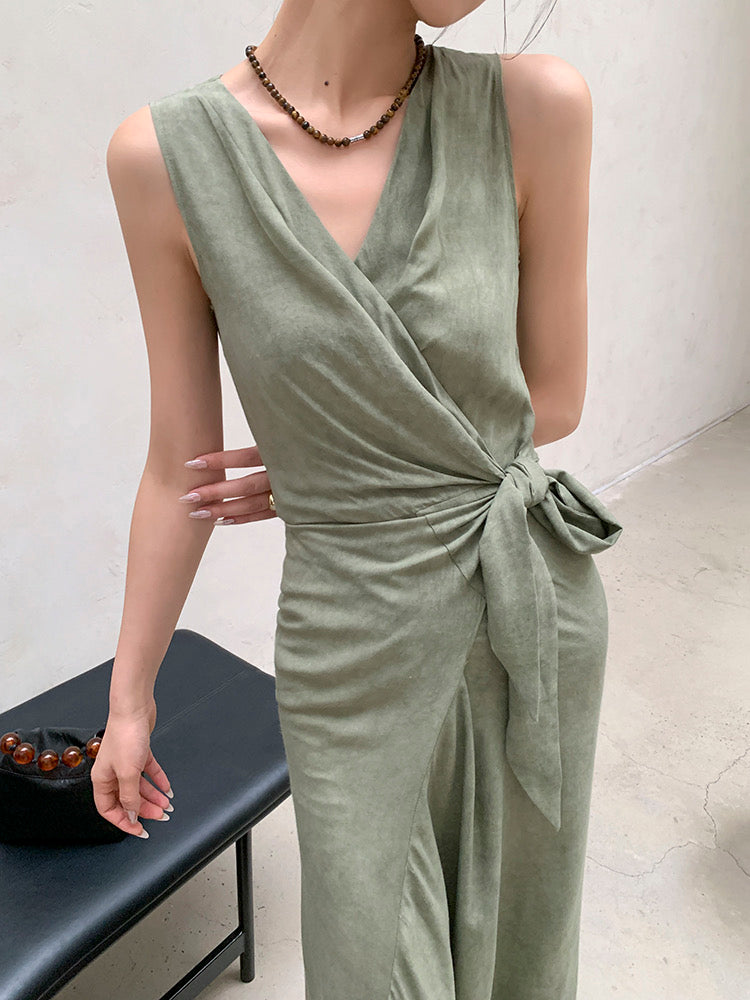 Wrap Tie Maxi Dress in Green