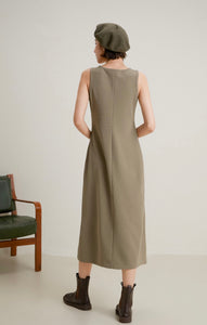 Twist Detail Sleeveless Dress in Khaki