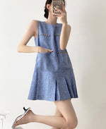 Load image into Gallery viewer, Chain Detail Pleat Shift Dress in Blue
