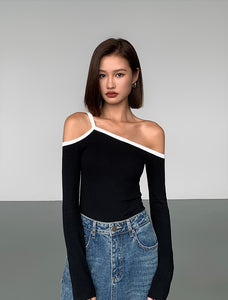 Asymmetric Off Shoulder Long Top [2 Colours]