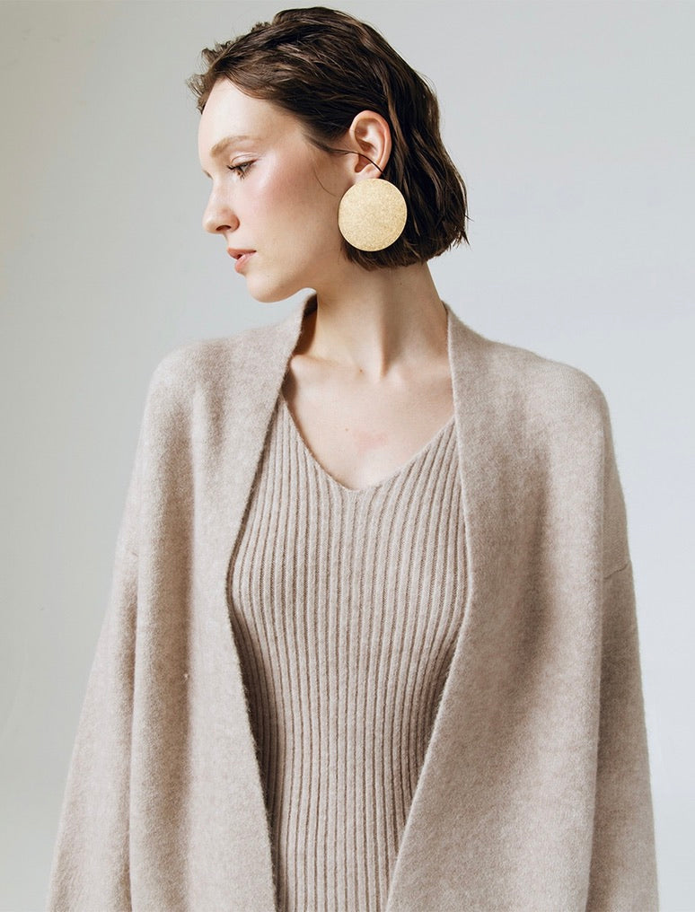 Soft Knit Dress + Cardigan Set in Beige