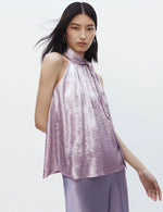 Load image into Gallery viewer, Satin Bow Top // Bias Cut Skirt in Purple
