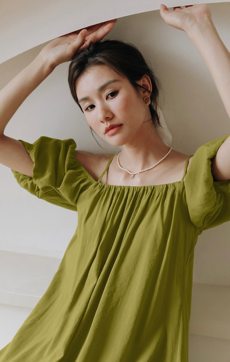 Multi-Way Blouson Cami Dress in Green