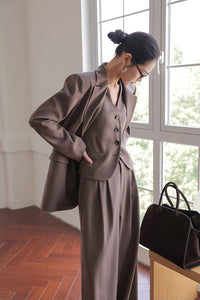 Vest + Blazer + Trousers Set in Brown