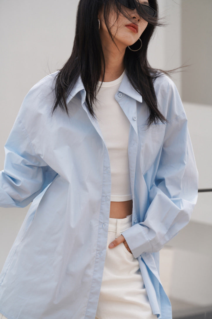 Classic Oversized Pocket Shirt in Blue