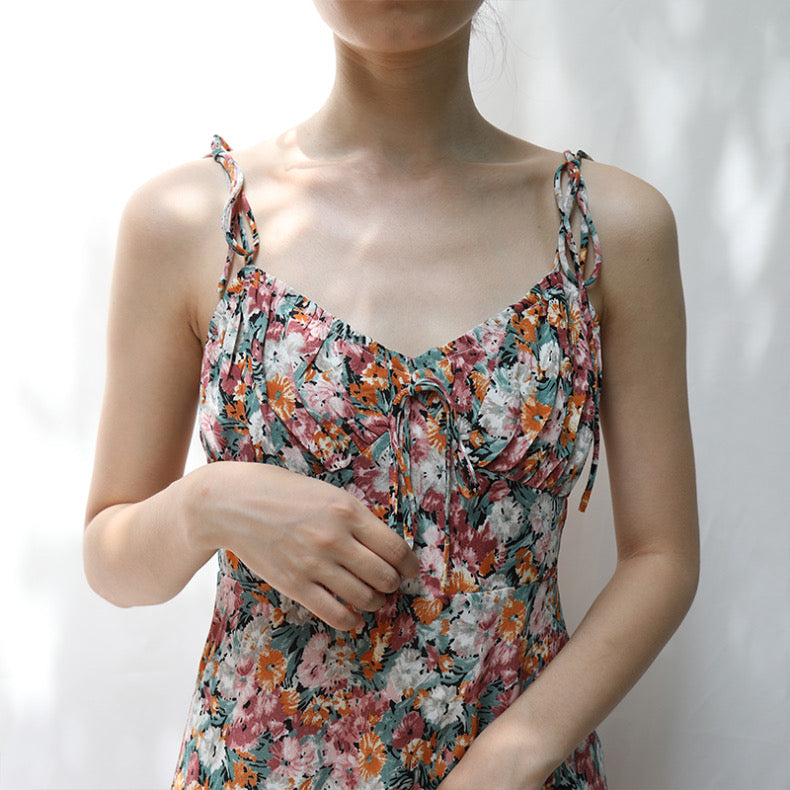 Antique Floral Cami Tie Mini Dress in Multi