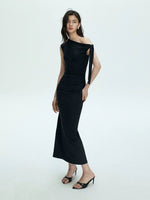 Load image into Gallery viewer, Toga Tie Stretch Maxi Dress in Black
