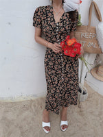 Load image into Gallery viewer, Floral Button Sleeve Maxi Dress in Black/Multi
