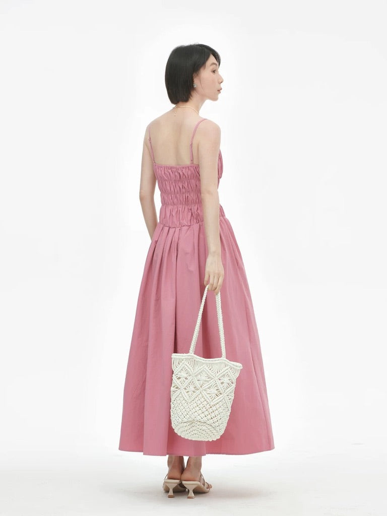 Cami Shirring Pocket Maxi Dress in Pink