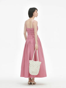 Cami Shirring Pocket Maxi Dress in Pink